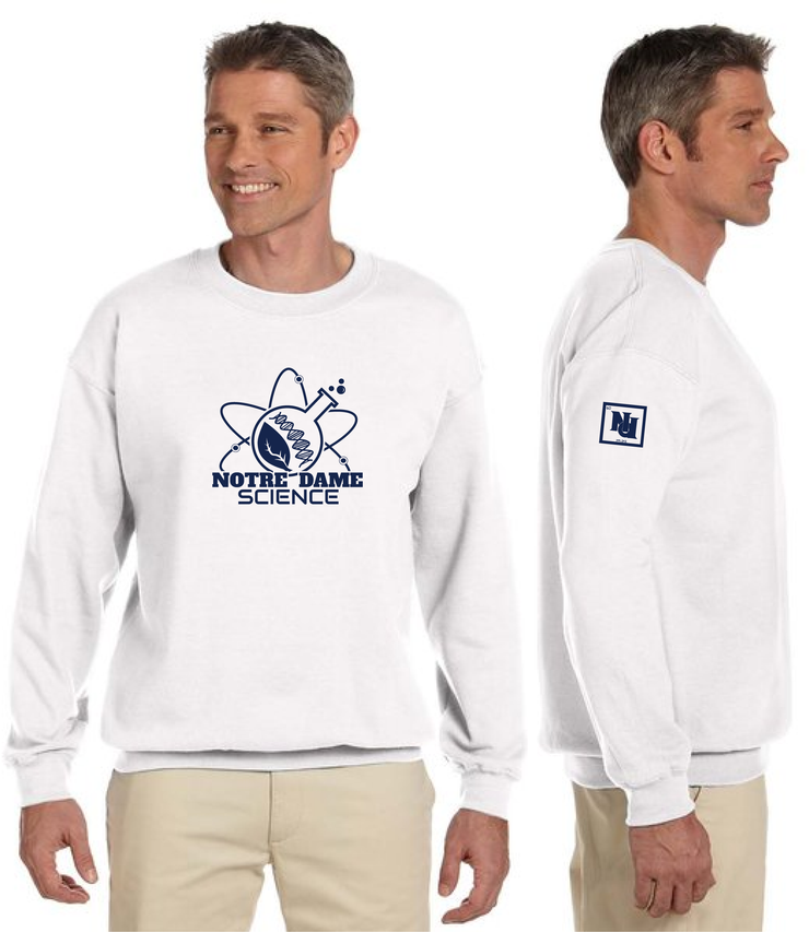 NOTRE DAME SCIENCE - FRONT PRINT - GILDAN COTTON FLEECE CREWNECK
