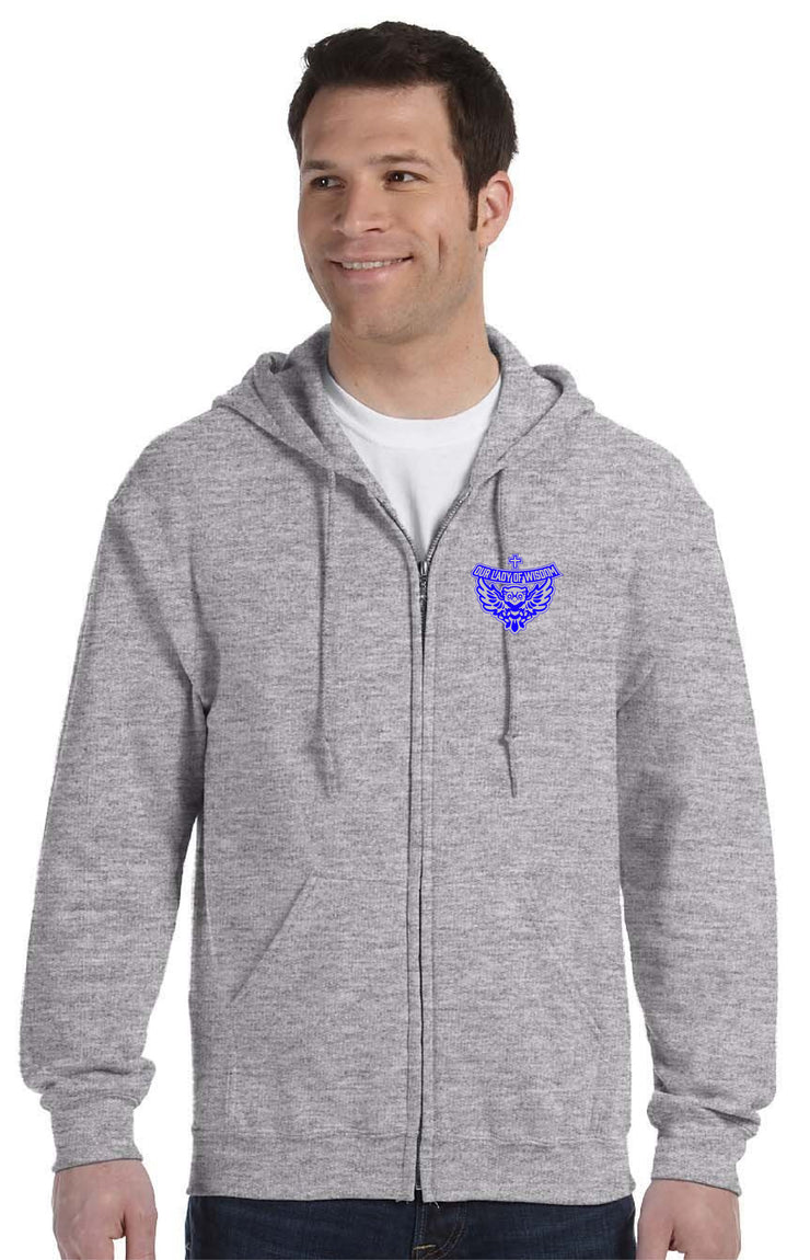 OUR LADY OF WISDOM SPIRITWEAR- ADULT- GILDAN COTTON ZIPPED HOODIE