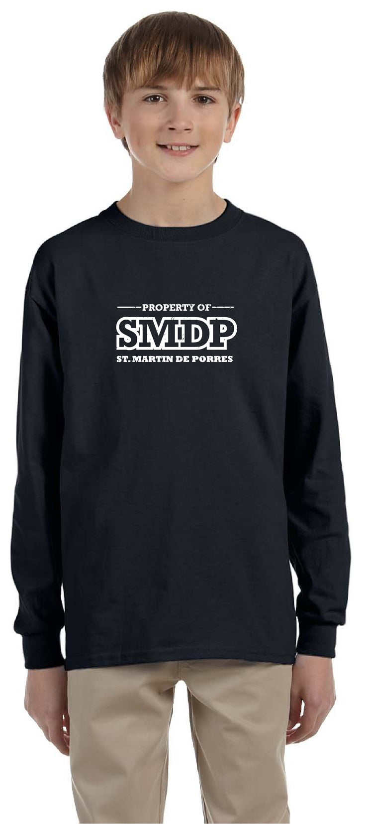 ST. MARTIN DE PORRES SPIRITWEAR - SMDP LOGO - GILDAN COTTON LONGSLEEVE - YOUTH