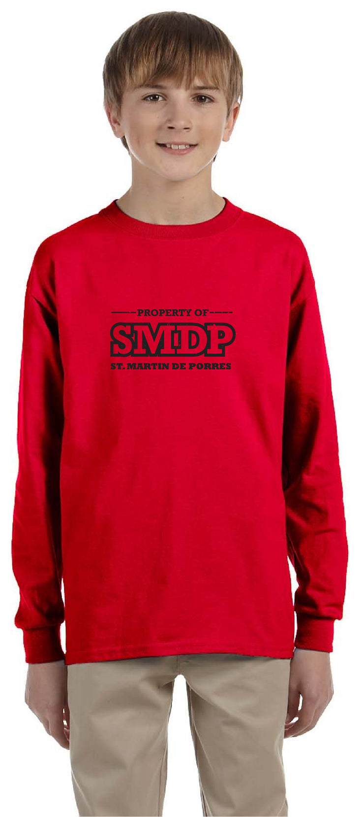 ST. MARTIN DE PORRES SPIRITWEAR - SMDP LOGO - GILDAN COTTON LONGSLEEVE - YOUTH