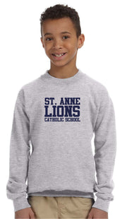 ST. ANNE SPIRITWEAR - YOUTH - GILDAN COTTON FLEECE CREWNECK - TEXT LOGO