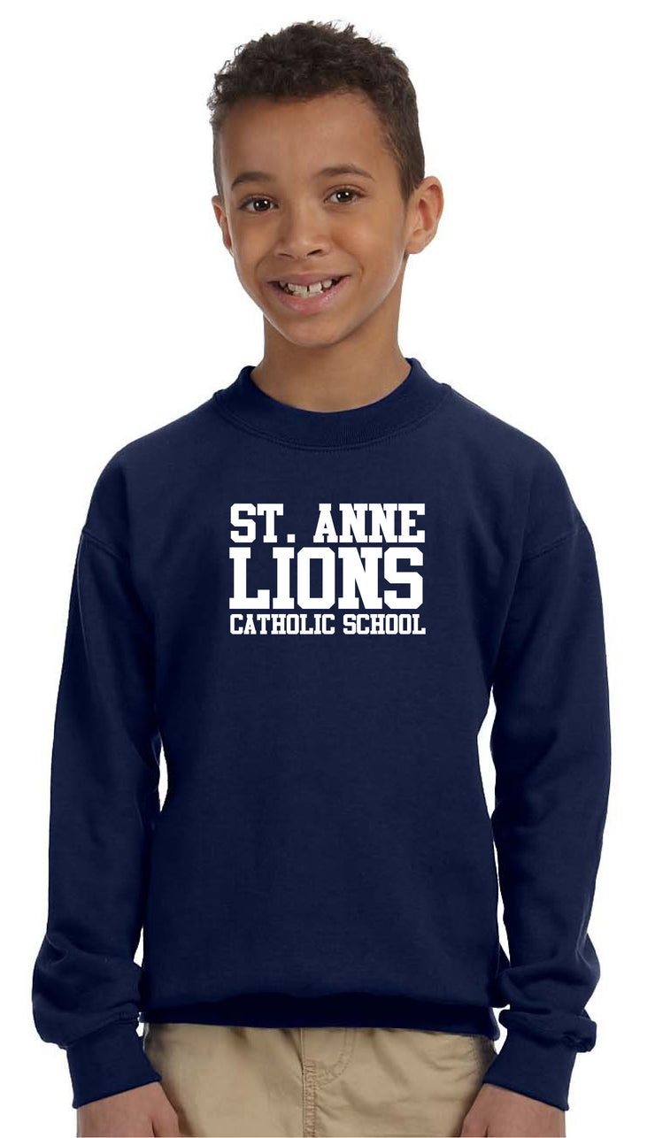 ST. ANNE SPIRITWEAR - YOUTH - GILDAN COTTON FLEECE CREWNECK - TEXT LOGO