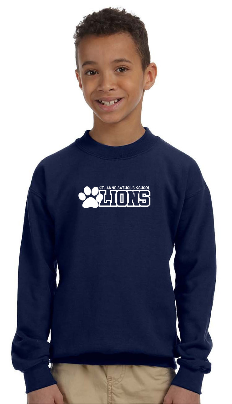 ST. ANNE SPIRITWEAR - YOUTH - GILDAN COTTON FLEECE CREWNECK - PAW LOGO