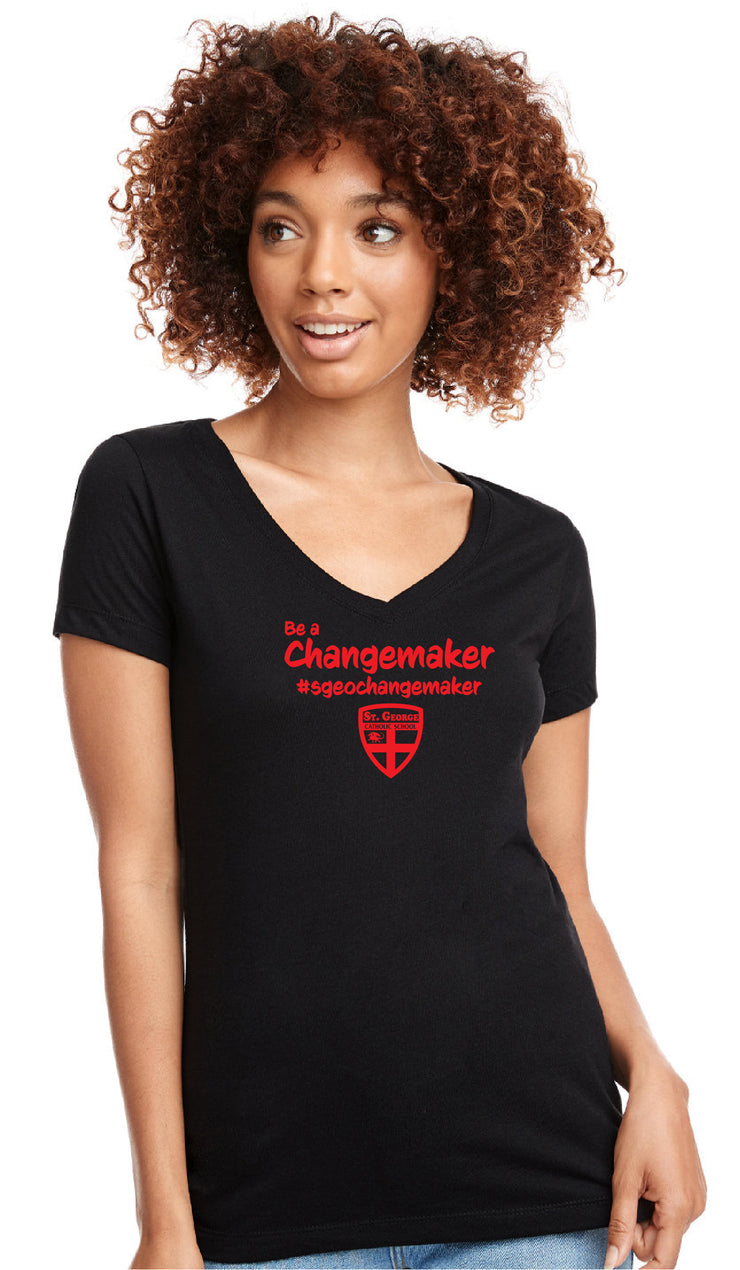 ST. GEORGE STAFF WEAR- LADIES NEXT LEVEL RINGSPUN V-NECK