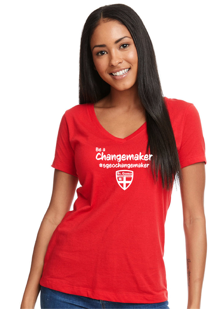 ST. GEORGE STAFFWEAR - NEXT LEVEL RINGSPUN V NECK - LADIES