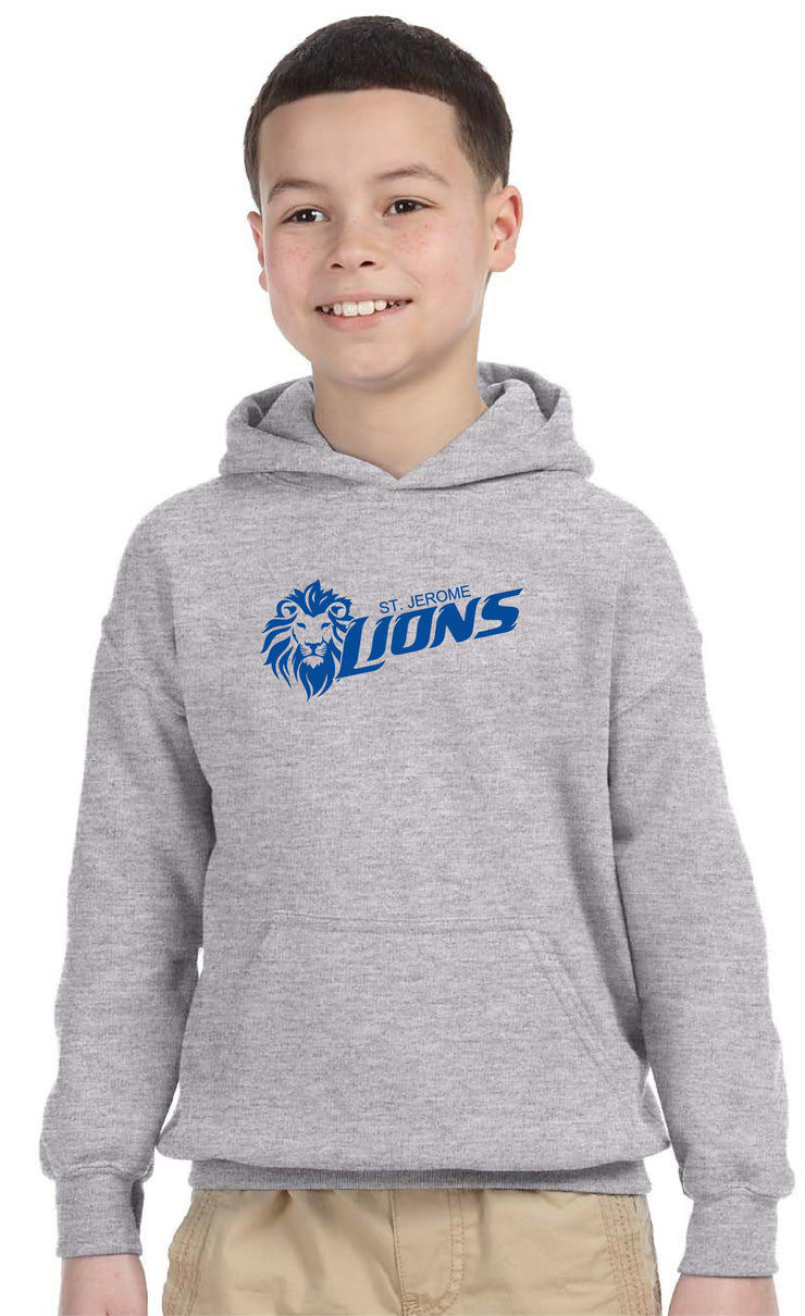 ST. JEROME SPIRITWEAR - LIONS PRINT - GILDAN COTTON HOODIE - YOUTH