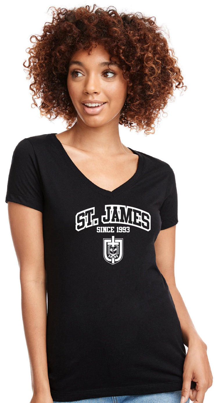 ST. JAMES STAFFWEAR - NEXT LEVEL RINGSPUN V NECK TEE - LADIES