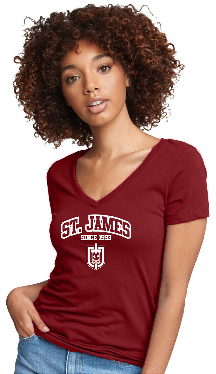 ST. JAMES STAFFWEAR - NEXT LEVEL RINGSPUN V NECK TEE - LADIES