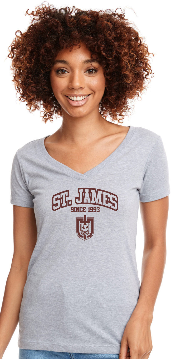 ST. JAMES STAFFWEAR - NEXT LEVEL RINGSPUN V NECK TEE - LADIES