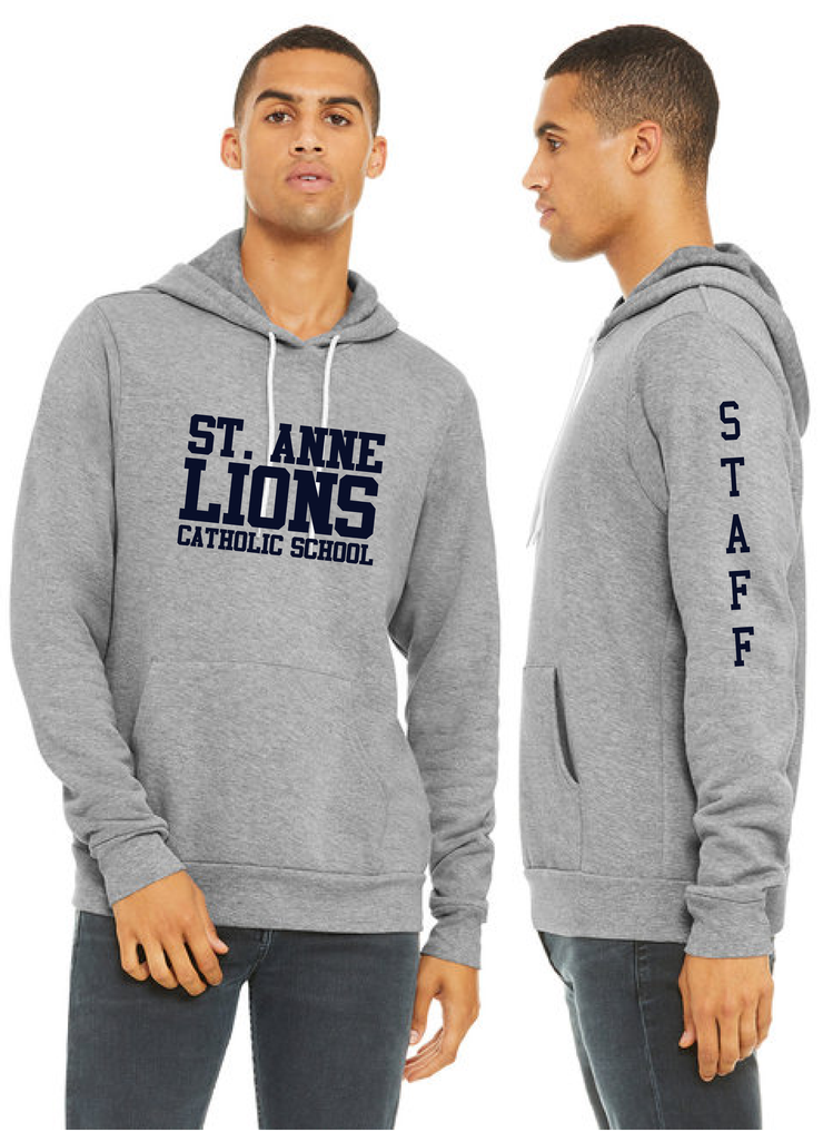 ST. ANNE STAFFWEAR - BLOCK TEXT LOGO- UNISEX BELLA+CANVAS FLEECE PULLOVER HOODIE