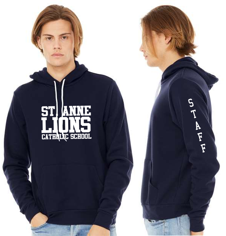 ST. ANNE STAFFWEAR - BLOCK TEXT LOGO- UNISEX BELLA+CANVAS FLEECE PULLOVER HOODIE
