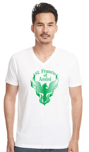 ST. FRANCIS OF ASSISI STAFFWEAR - NEXT LEVEL RINSPUN V NECK TEE - ADULT