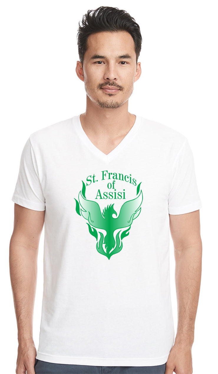ST. FRANCIS OF ASSISI STAFFWEAR - NEXT LEVEL RINSPUN V NECK TEE - ADULT